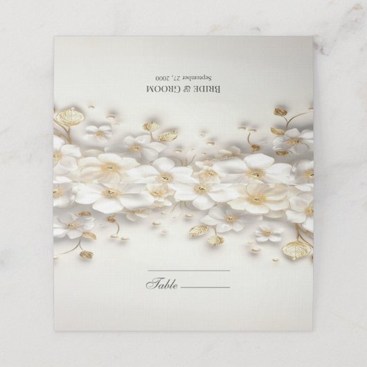 Ivoorwit Bloemen Goud Bladeren Place Card Plaatskaartje (Buitenkant ongevouwen)
