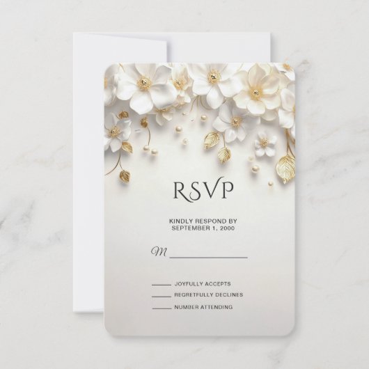 Ivoorwit Bloemen Goud Bladeren RSVP Kaart (Voorkant)