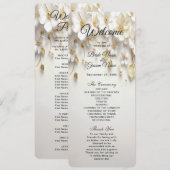 Ivoorwit Bloemen Goud Bladeren Trouwprogramma Programmakaart (Voorkant / Achterkant)