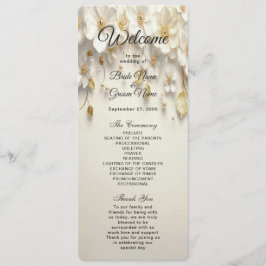 Ivoorwit Bloemen Goud Bladeren Trouwprogramma Programmakaart