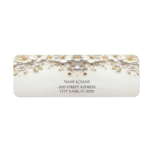 Ivoorwit Bloemen Goud Laat Retour Adres Label (Voorkant)