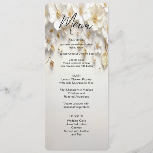 Ivoorwit Bloemen Gouden Bladeren Menu (Voorkant)