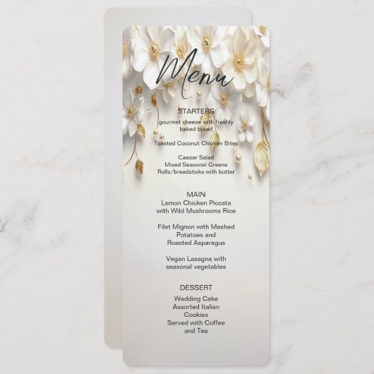 Ivoorwit Bloemen Gouden Bladeren Menu (Voorkant / Achterkant)