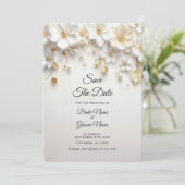 Ivoorwit Bloemen Gouden Bladeren Save the Date (Staand voorkant)