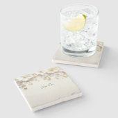 Ivoorwit Bloemgoud Bladeren Stenen Onderzetter (Zijkant)