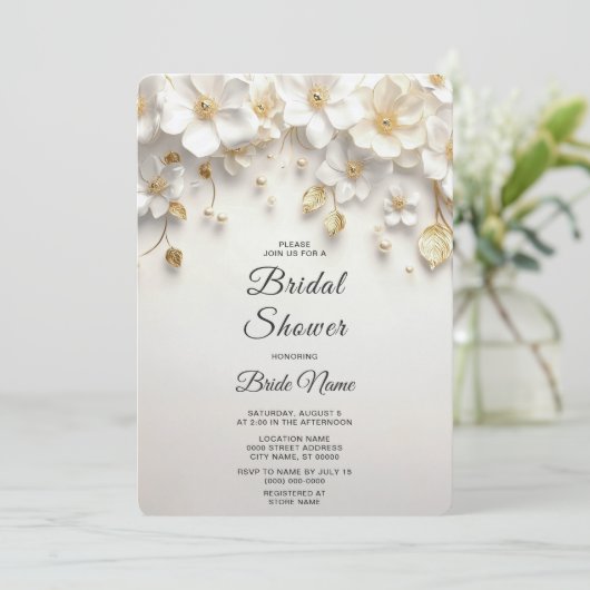 Ivoorwit Bloemgoud Bladeren Vrijgezellenfeest Kaart (Staand voorkant)