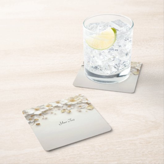 Ivoorwit bloemgoud laat papier Onderzetter achter (Insitu)