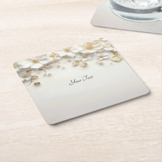 Ivoorwit bloemgoud laat papier Onderzetter achter (Schuin)