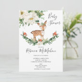 Ivoorwit Bloemherten Fawn Woodland Baby shower Kaart (Staand voorkant)