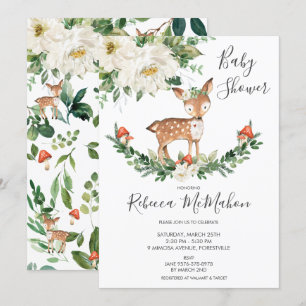 Ivoorwit Bloemherten Fawn Woodland Baby shower Kaart