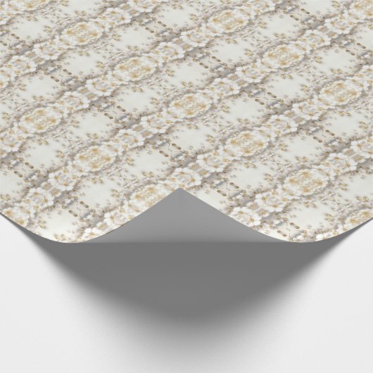 Ivoorwit bloemig goud blad inpakpapier (Hoek)