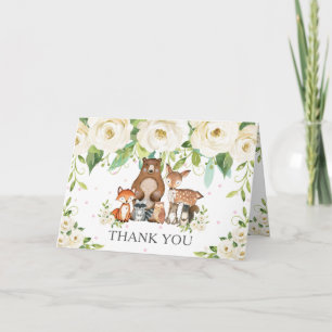 Ivoorwit Bloemrijk Woodland Animals Baby shower Bedankkaart