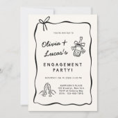 Ivoorwit en zwart handgetekende verlovingsfeest kaart (Voorkant)