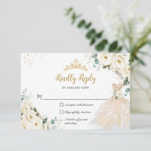Ivoorwit Floral Champagne Jurk Quinceañera XV RSVP Kaartje