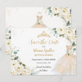 Ivoorwit Floral Champagne Jurk Quinceañera XV Save The Date (Voorkant / Achterkant)