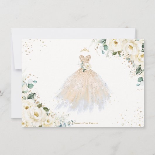 Ivoorwit Floral Champagne Jurk Quinceañera XV Save The Date (Achterkant)