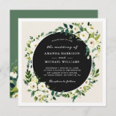 Ivoorwit groen Bloemenplein bruiloft Kaart (Voorkant / Achterkant)