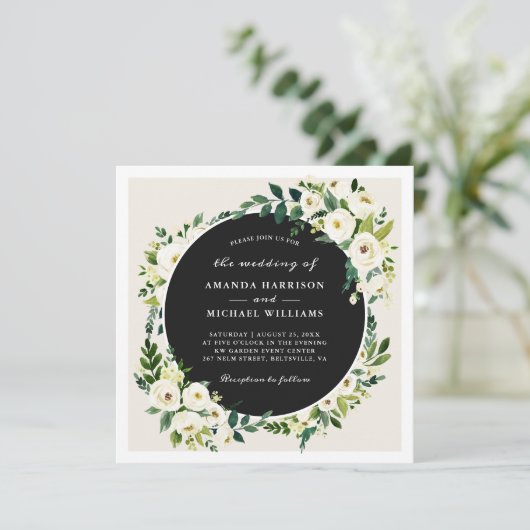 Ivoorwit groen Bloemenplein bruiloft Kaart (Staand voorkant)