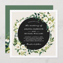 Ivoorwit groen Bloemenplein bruiloft Kaart
