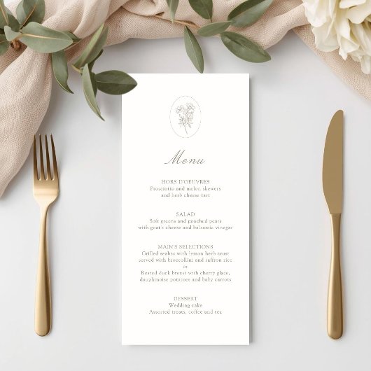 Ivoorwit | Minimalistische script botanische bruil Menu