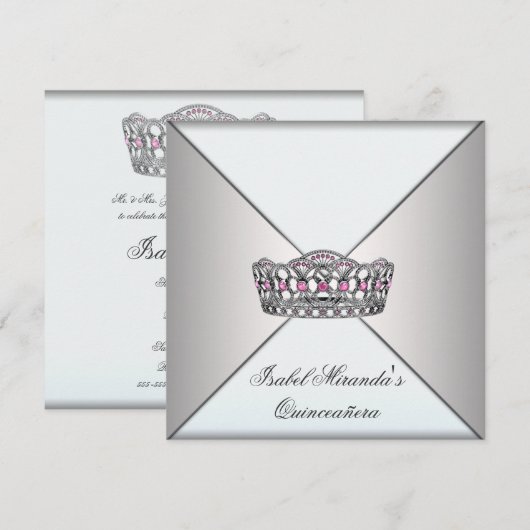Ivoorwit Tiara Classy Quinceanera Sweet 15 Part Kaart (Voorkant / Achterkant)
