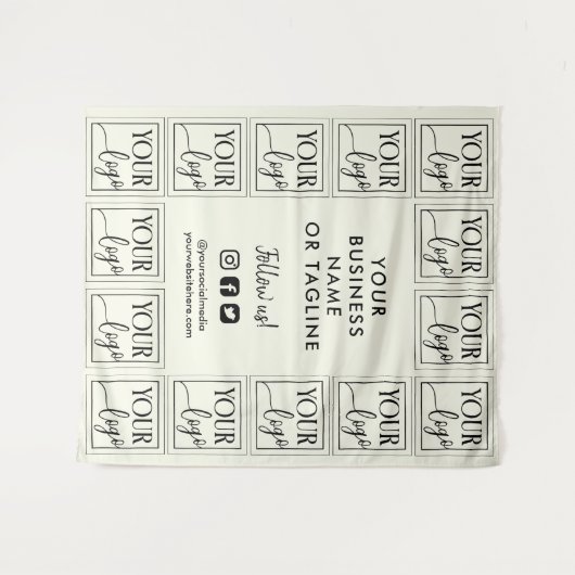 Ivoorwitte achtergrond met uw logo en sociale medi wandkleed (Voorkant (horizontaal))