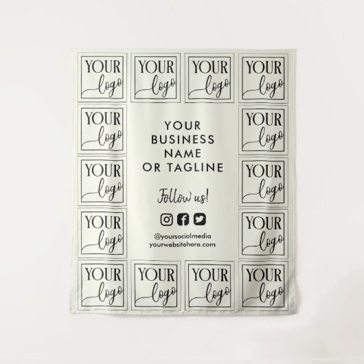 Ivoorwitte achtergrond met uw logo en sociale medi wandkleed (Voorkant)