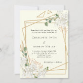 Ivoorwitte bloemen goud geometrische bruiloft kaart (Voorkant)