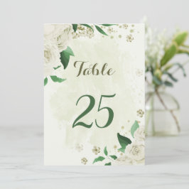 Ivoorwitte bloemen groen tafel nummer kaart