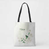 ivoorwitte bloemen groen tote bag (Voorkant)