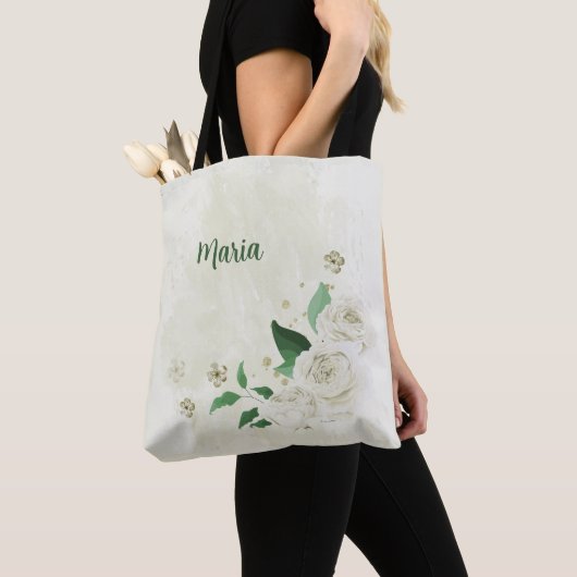 ivoorwitte bloemen groen tote bag (Dichtbij)