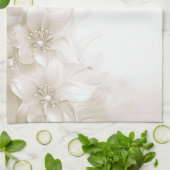 Ivoorwitte Bloemen Keukenhanddoeken (Gevouwen)