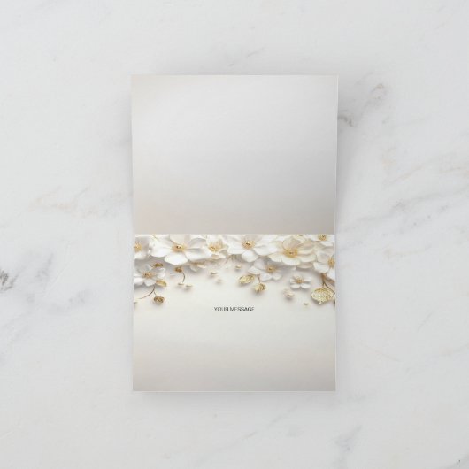 Ivoorwitte bloemengouden bladeren bedankkaart (Binnen)