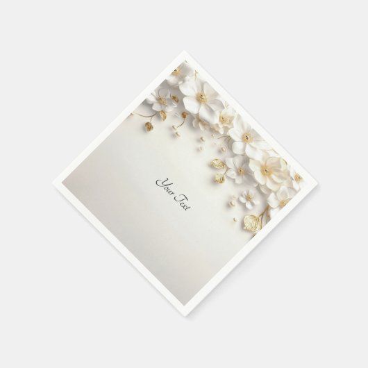 Ivoorwitte bloemengouden bladeren servet (Hoek)