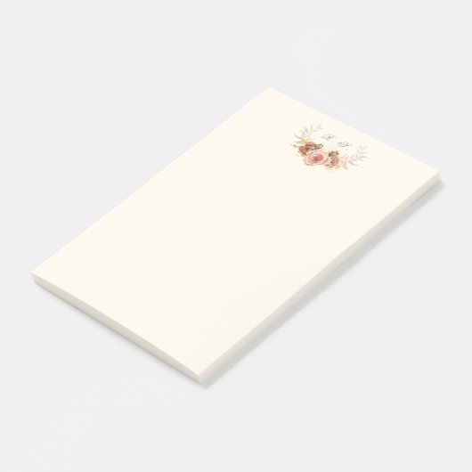 ivoorwitte champagne rozen monogram crest post-it® notes (Schuin)