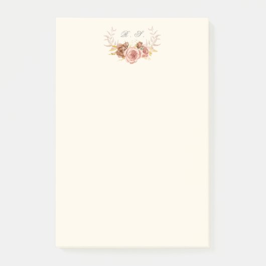 ivoorwitte champagne rozen monogram crest post-it® notes (Voorkant)