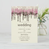 Ivoorzwart goud roze glam glitter druipt bruiloft kaart (Staand voorkant)