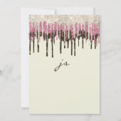 Ivoorzwart goud roze glam glitter druipt bruiloft kaart (Achterkant)