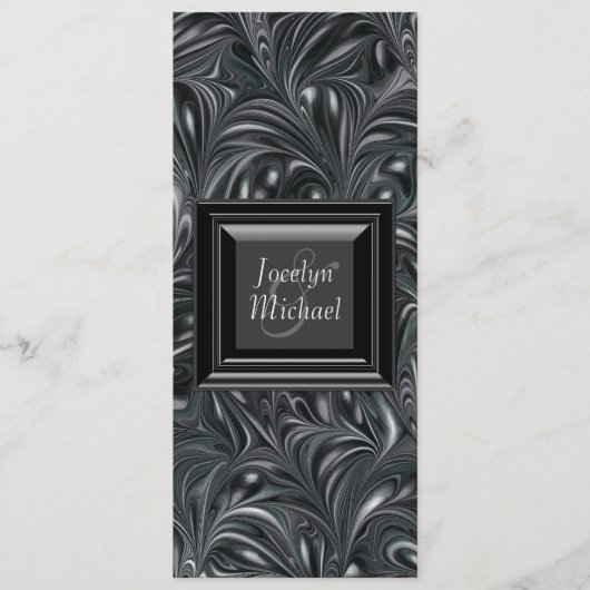 Ivoorzwart wit gemarmerde huwelijksprogramma's programmakaart (Voorkant)