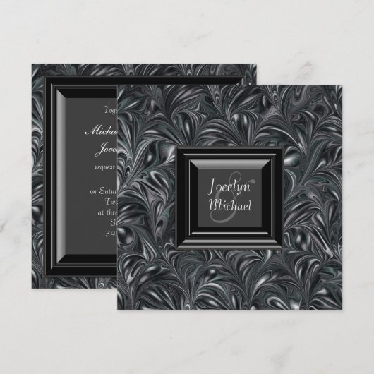 Ivoorzwart wit marmeren bruiloft uitnodigingen (Voorkant / Achterkant)