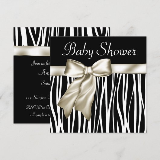 Ivoorzwart Zebra Baby Shower Uitnodigingen (Voorkant / Achterkant)