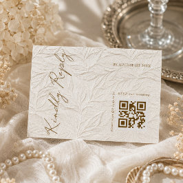 Ivoren Bladeren Elegante Trouw QR-code  RSVP Kaartje