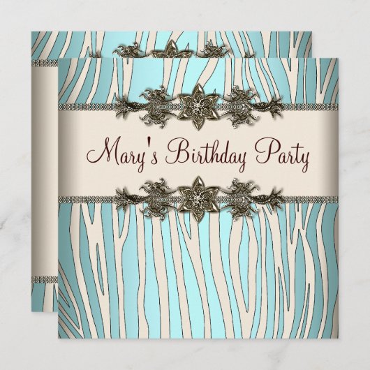 Ivoren Blauwgroen Blauwe Zebra Vrouwen Verjaardags Kaart (Voorkant / Achterkant)