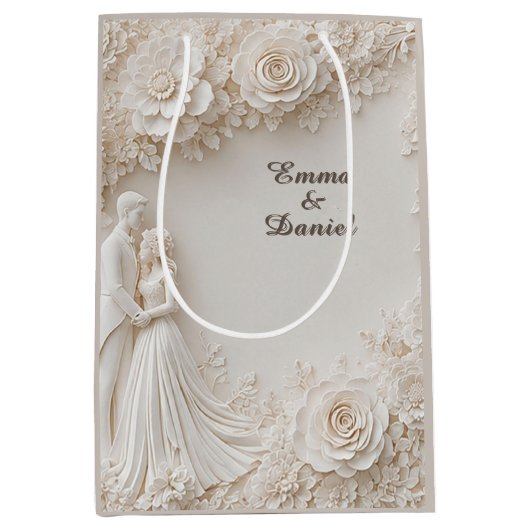 🤍 Ivoren Bloem Bruiloft Silhouet Frame 🤍 Medium Cadeauzakje (Voorkant)
