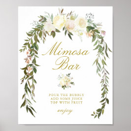 ivoren bloemachtig bruiloftsfeest mimosa bar bord poster