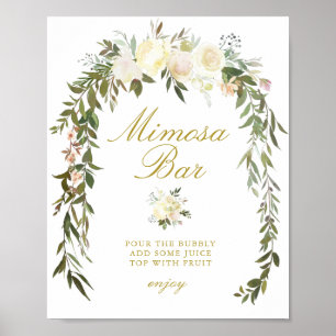 ivoren bloemachtig bruiloftsfeest mimosa bar bord poster