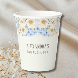 Ivoren Bloemen Blauwe Hortensia Tuin Bruidsdouche Papieren Bekers