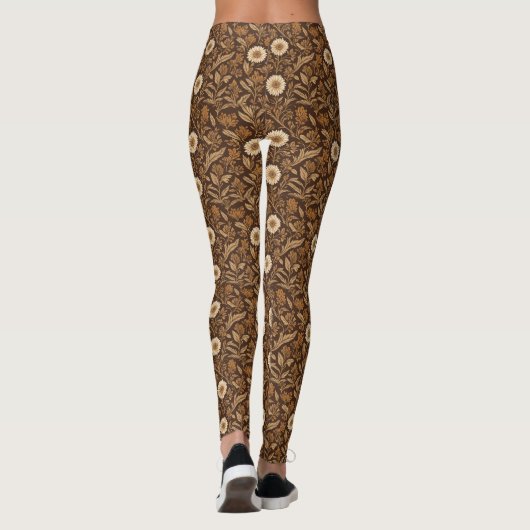 Ivoren bloemen en bruin gebladerte leggings (Achterkant)