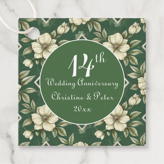 Ivoren bloemen en smaragdgroene bruiloft Jubileum Bedankjes Labels (Voorkant)