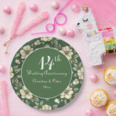 Ivoren bloemen en smaragdgroene bruiloft Jubileum Papieren Bordje (Feest)